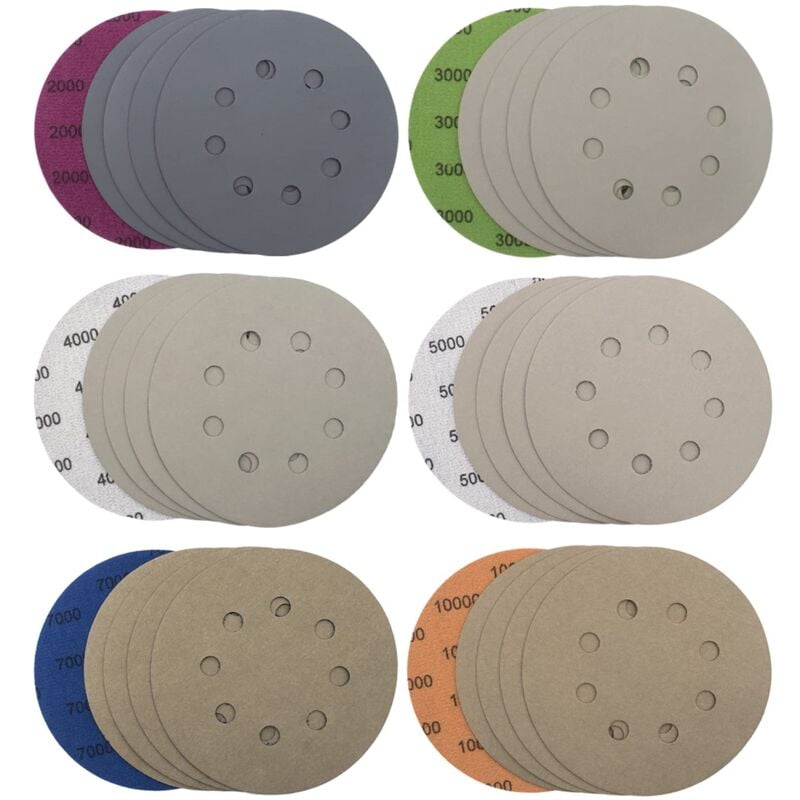 foto del prodotto rapanda 30 pezzi dischi abrasivi 125mm dischi abrasivi a 8 fori carta vetrata a secco bagnato levigatrice orbitale fogli di carta vetrata per