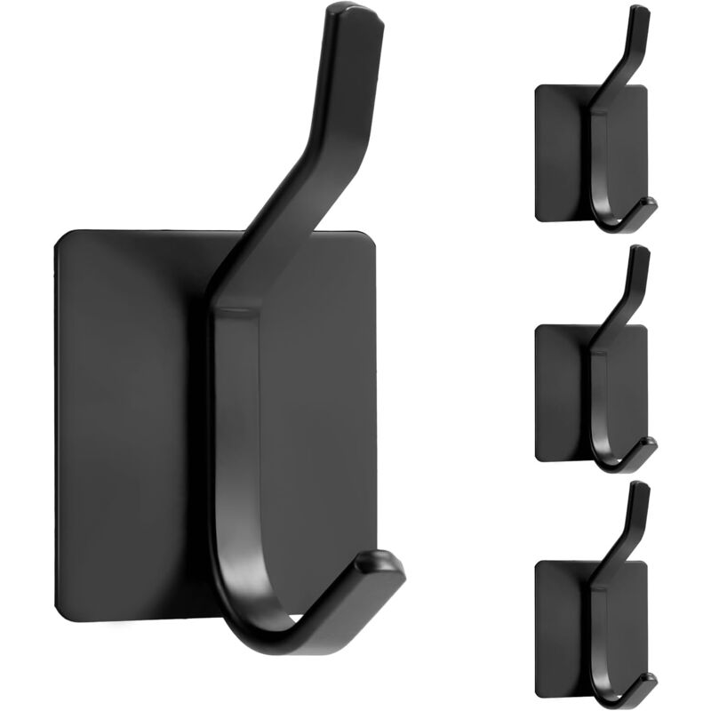 foto del prodotto rapanda 4 ganci adesivi da parete, ganci doppi autoadesivi resistenti per pareti, armadi, porte, pareti, senza foratura, antiruggine nero 