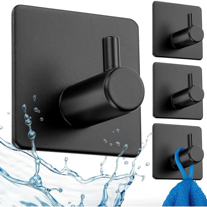 foto del prodotto rapanda 4pz nero gancio nero per vestiti, strofinacci, asciugamani supporto autoadesivo per accessori cucina