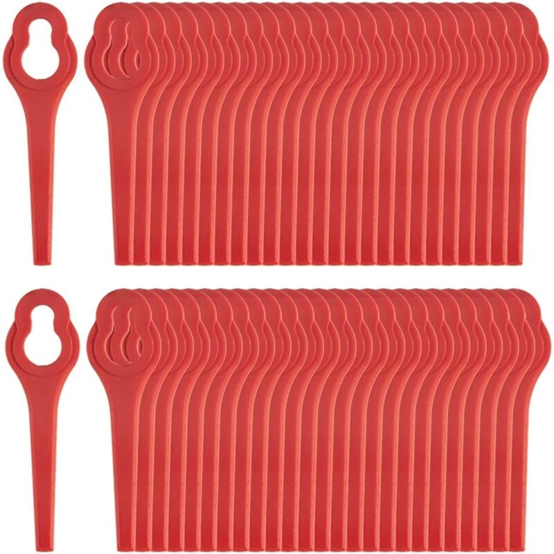 foto del prodotto rapanda 50 pezzi lame di ricambio per decespugliatore, lame di ricambio in plastica per decespugliatore, tosaerba, rosse, lunghezza 90 mm.