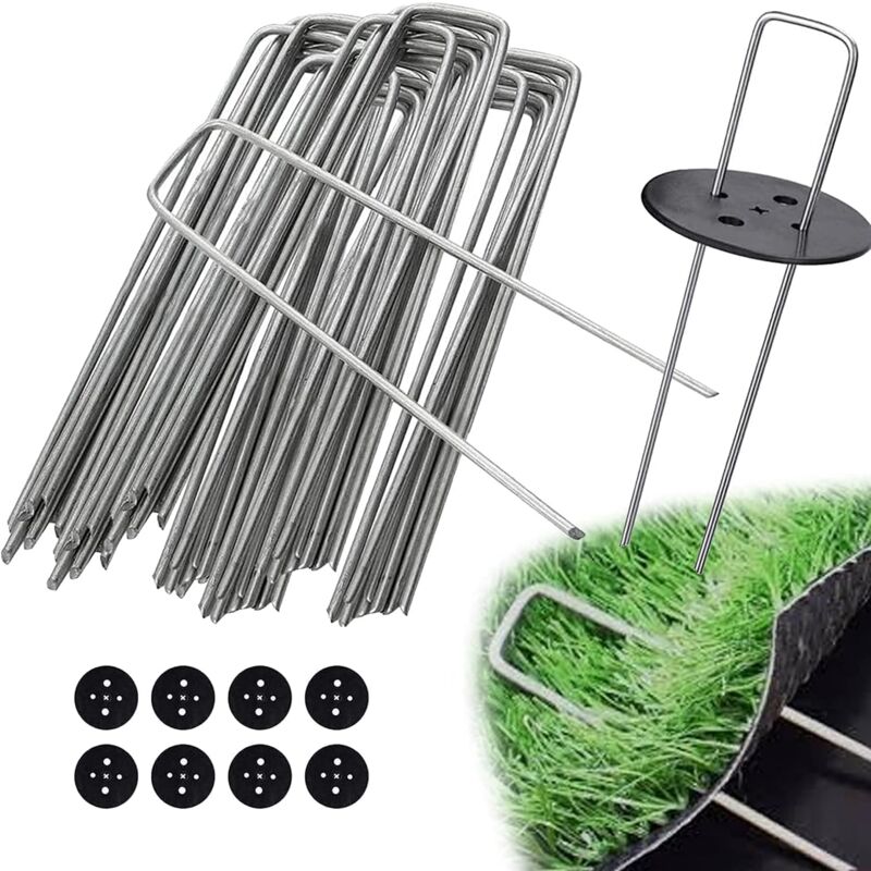 foto del prodotto rapanda 50 picchetti da campeggio in acciaio 150 x 40 x 3 mm con 8 rondelle per giardino, pacciame ed erba artificiale 50 pezzi 