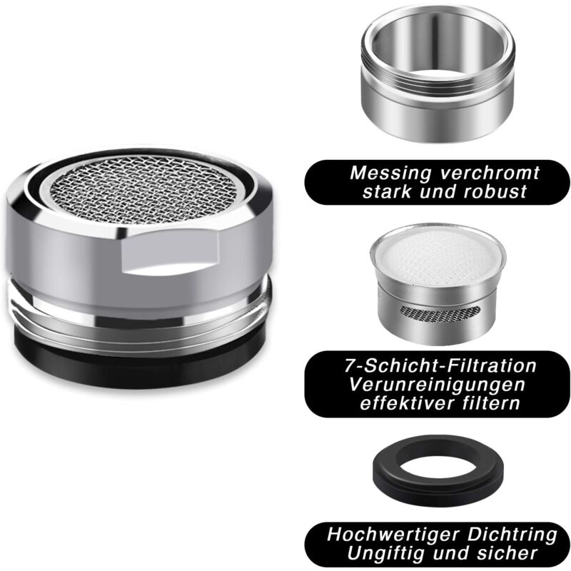 foto del prodotto rapanda aeratore per rubinetto m24, aeratore per rubinetto a risparmio idrico da 6 pezzi con filtro in acciaio inossidabile e abs, include 6