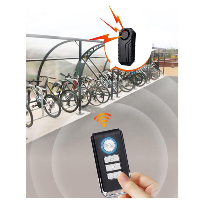 foto del prodotto rapanda allarme telecomando per veicolo elettrico per bicicletta, allarme antifurto a induzione wireless, allarme a vibrazione nera ad alto volume