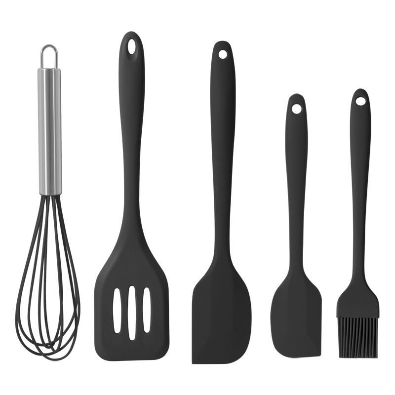 foto del prodotto rapanda angolo cottura, set di 5 utensili da cucina in silicone resistente al calore nero
