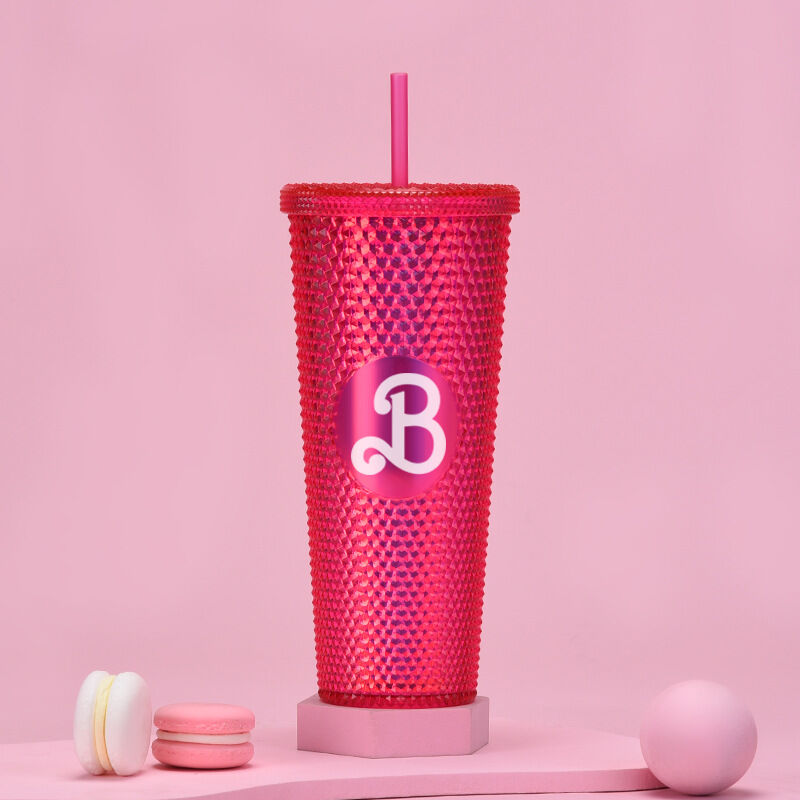 foto del prodotto rapanda bicchiere con borchie rosa, tazza rosa, bottiglia d acqua per ragazze da 710 ml con cannuccia, the movie merch, tazza da viaggio per donne