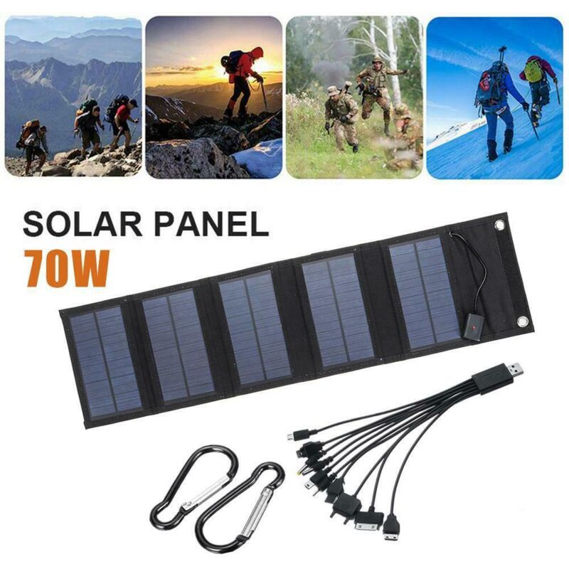 foto del prodotto rapanda caricatore a pannello solare pieghevole da 70 w con uscita 5 v cc 10 connettori e porta usb, centrale elettrica portatile