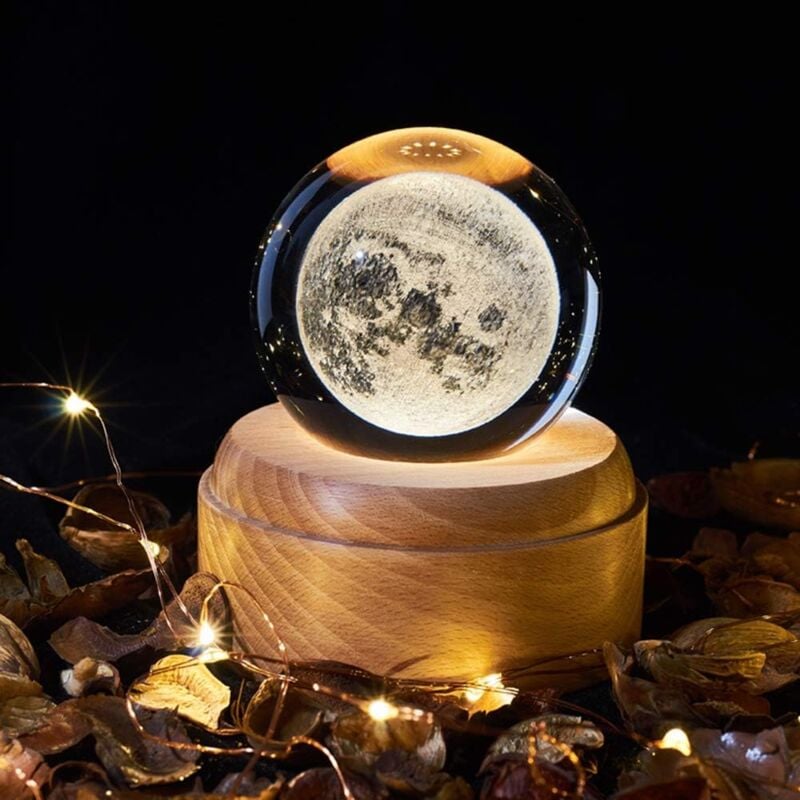 foto del prodotto rapanda carillon luminoso notturno, sfera di cristallo con carillon luminoso notturno con proiettore led base in legno per natale, regalo del