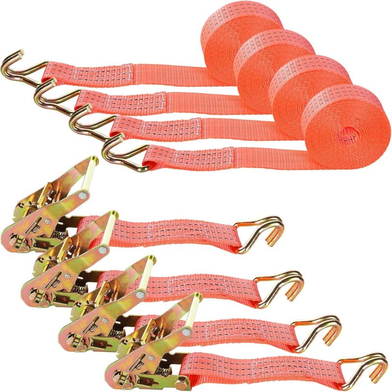 foto del prodotto rapanda cinghie a cricchetto da 4 pezzi, cinghie di ancoraggio a cricchetto con gancio tenditore per moto, auto, rimorchio, capacit 3000 kg, 6m x
