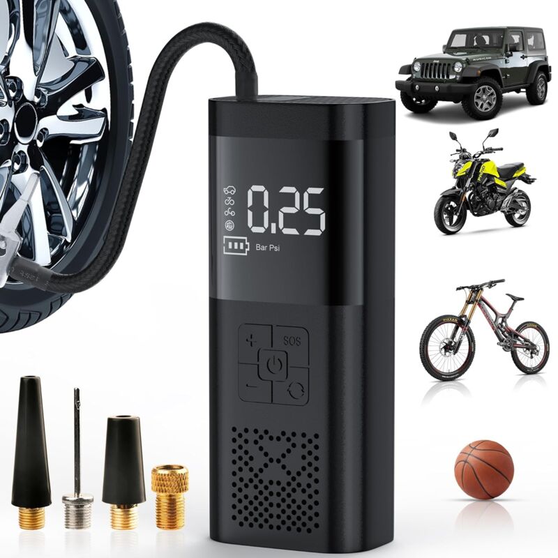 foto del prodotto rapanda compressore d aria per gonfiaggio pneumatici portatile potente gonfiatore per pneumatici da 180 psi e 4000mah, pompa d aria elettrica per
