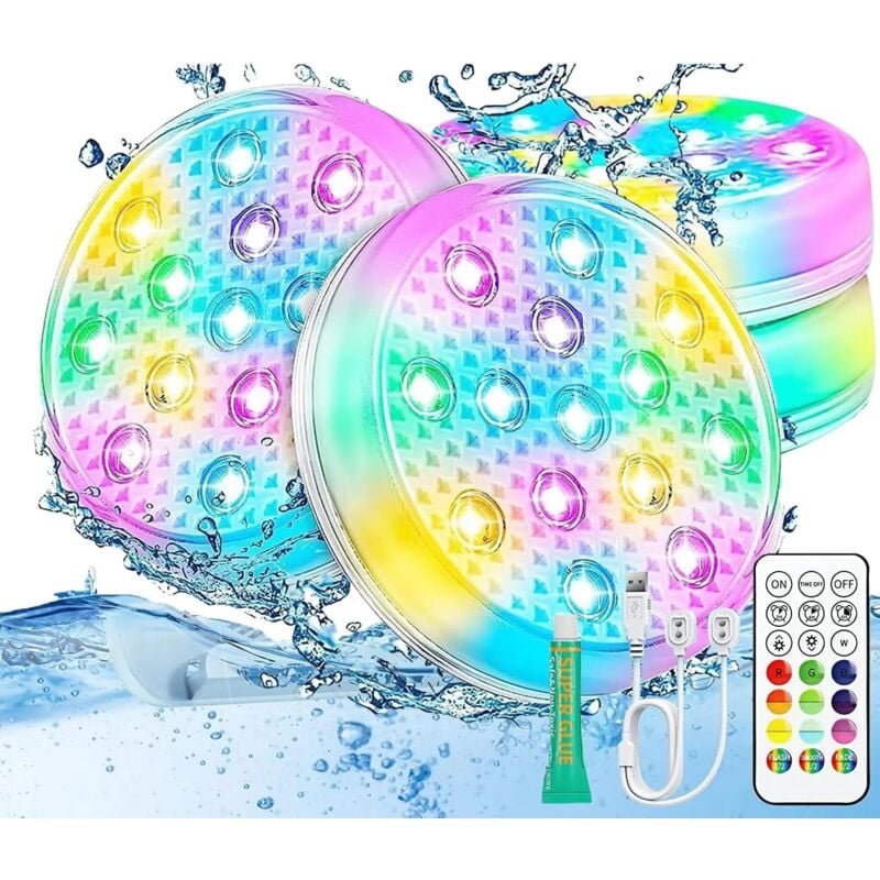 foto del prodotto rapanda confezione da 4 luci led sommergibili ricaricabili per piscina, 16 colori, con telecomando, luci per piscina completamente impermeabili,