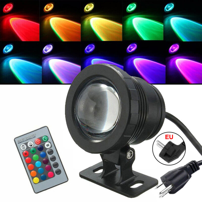 foto del prodotto rapanda faretto per fontana subacquea da 10 w a led per piscina ip68, proiettore subacqueo impermeabile da superficie colore rgb telecomando,