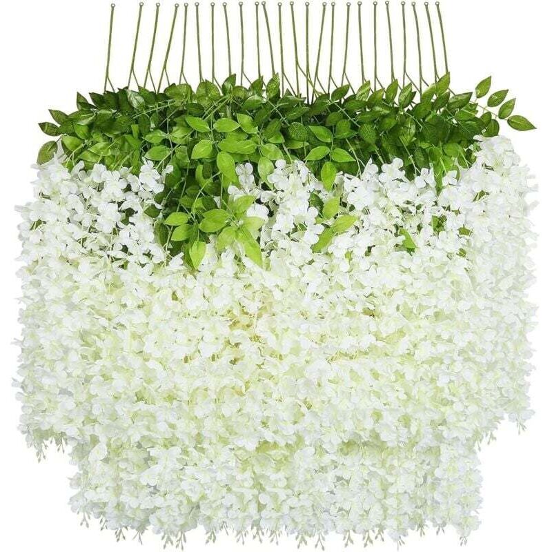 foto del prodotto rapanda fiori artificiali 24 pezzi 100 cm glicine artificiale bianco ghirlanda di fiori artificiali foglie verdi con fiori di plastica appesi vite