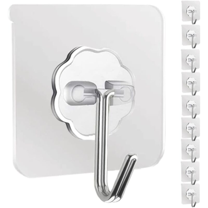 foto del prodotto rapanda ganci da parete, confezione da 10 ganci autoadesivi resistenti, ganci adesivi trasparenti per cucina, bagno, ufficio, armadio,