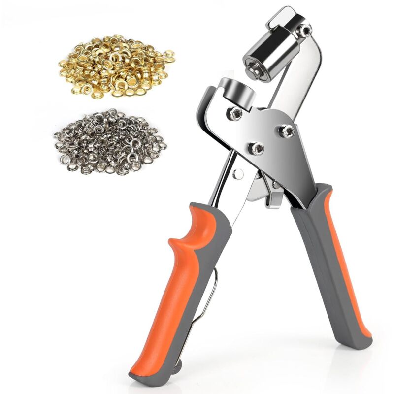 foto del prodotto rapanda kit di strumenti per occhielli, 10 mm, pinze per occhielli in metallo, utensile per foratura, pvc, con 300 occhielli in alluminio