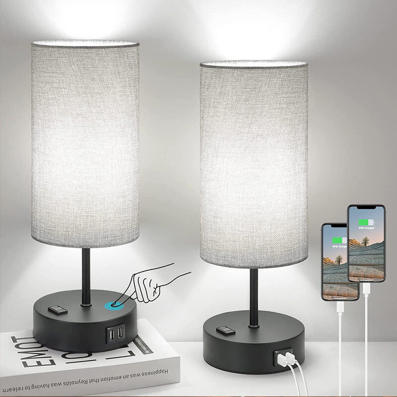 foto del prodotto rapanda lampada da comodino grigia per comodino camera da letto lampada da tavolo piccola con porta di ricarica usb a c