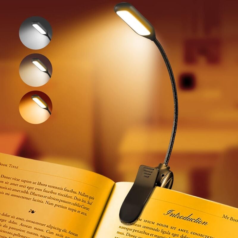foto del prodotto rapanda lampada da lettura ricaricabile per libri, luce led per leggere a letto, cura degli occhi, luminosit regolabile, 3 temperature di colore,