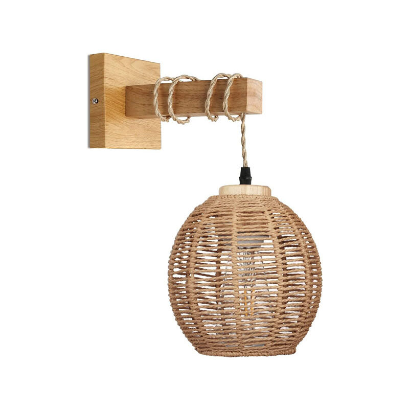 foto del prodotto rapanda lampada da parete a lanterna vintage per interni, lampada da parete in corda di canapa e metallo e26 e27 per illuminazione da interni