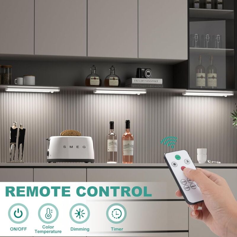 foto del prodotto rapanda luce da sottopensile con sensore di movimento e telecomando, 3 temperature colore, luce led per armadietto, ricaricabile tramite usb c,
