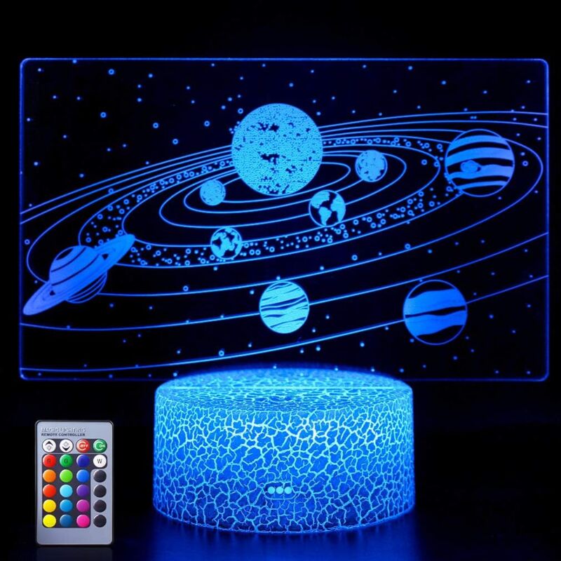 foto del prodotto rapanda luce notturna sistema solare luce notturna per bambini, lampada illusione 3d luce led per cameretta, telecomando 7 colori che cambiano