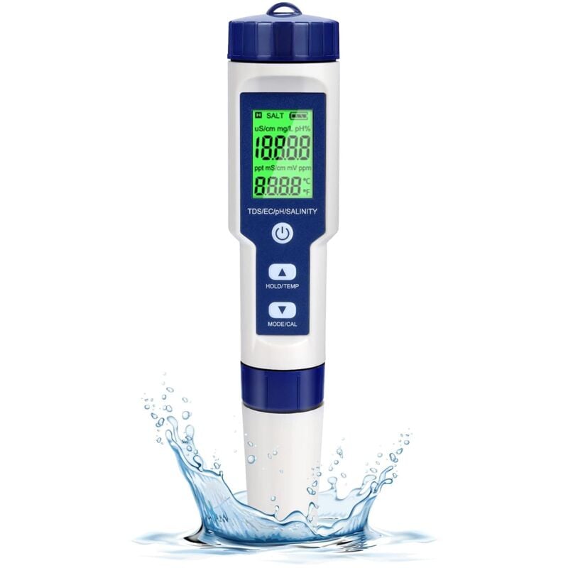 foto del prodotto rapanda misuratore ph, tester digitale portatile 5 in 1 per la qualit dell acqua, alta precisione, per misurare la salinit ph, temperatura tds