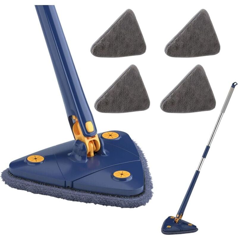 foto del prodotto rapanda mop a parete con manico lungo estensibile, per pavimenti, finestre, autolavaggio, mop piatto triangolare 1,3 m e quattro mop