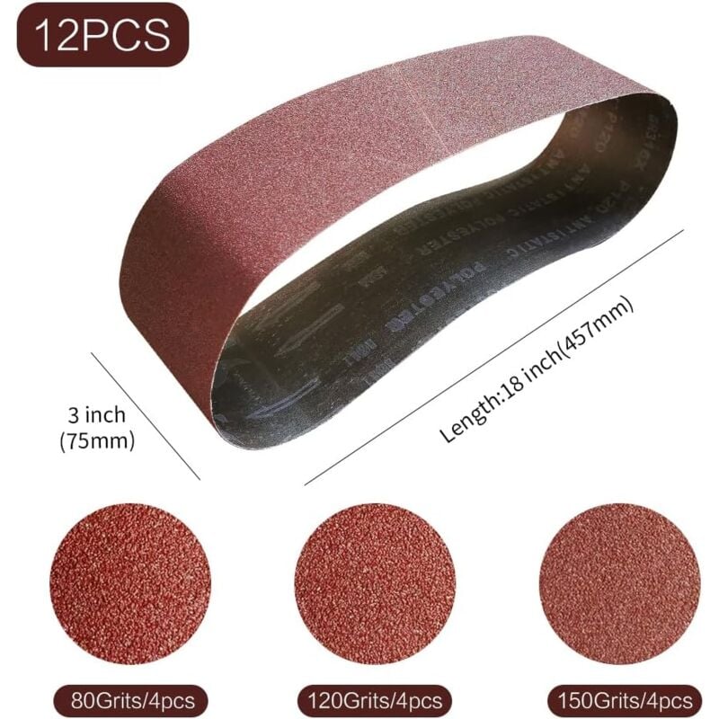 foto del prodotto rapanda nastro abrasivo per levigatrice a nastro 75 x 457 mm set di nastri abrasivi misti 4 grane 80 120 150 per levigatrici a nastro, ideali