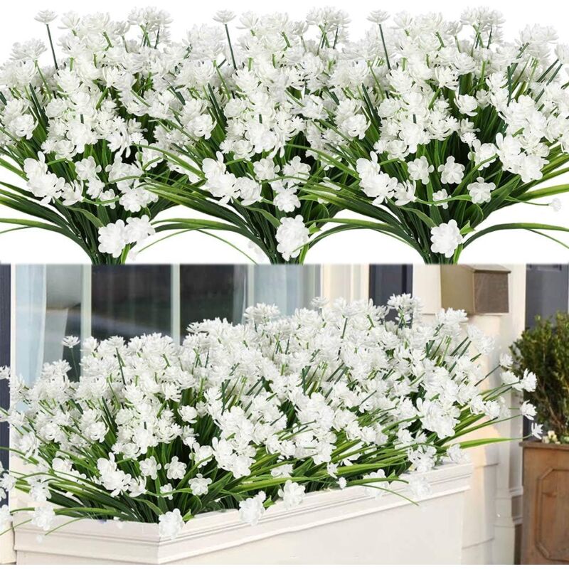 foto del prodotto rapanda pianta da fiore artificiale piante e fiori artificiali da esterno resistenti ai raggi uv bianco 8pcs