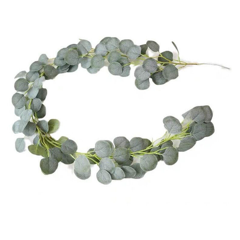 foto del prodotto rapanda pianta verde artificiale, foglie di eucalipto artificiali sospese in rattan, pianta finta sospesa per vite, casa, giardino, matrimonio,