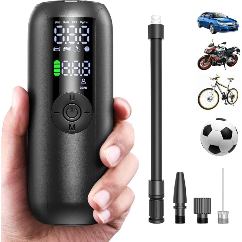 foto del prodotto rapanda pompa elettrica per bici da 150 psi, gonfiatore per pneumatici per auto, batteria da 2000 mah, compressore d aria ricaricabile, spegnimento