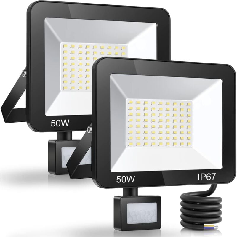 immagine 0 del prodotto rapanda proiettore led da esterno 50w con sensore di movimento 2 pezzi, faretto led impermeabile ip67 con sensore, 5000lm 7000k illuminazione
