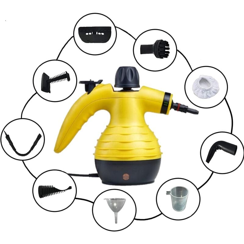 foto del prodotto rapanda pulitore a vapore, 9 accessori, manuale, portatile, potente e versatile per interni auto, casa, cucina, moquette, vetro, divano