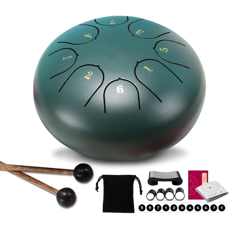 foto del prodotto rapanda rain drum, steel tongue drum 6 pouces 8 notes, handpan rain drum ext rieur avec sacoche cordon, baguettes de batterie, couvre doigts,