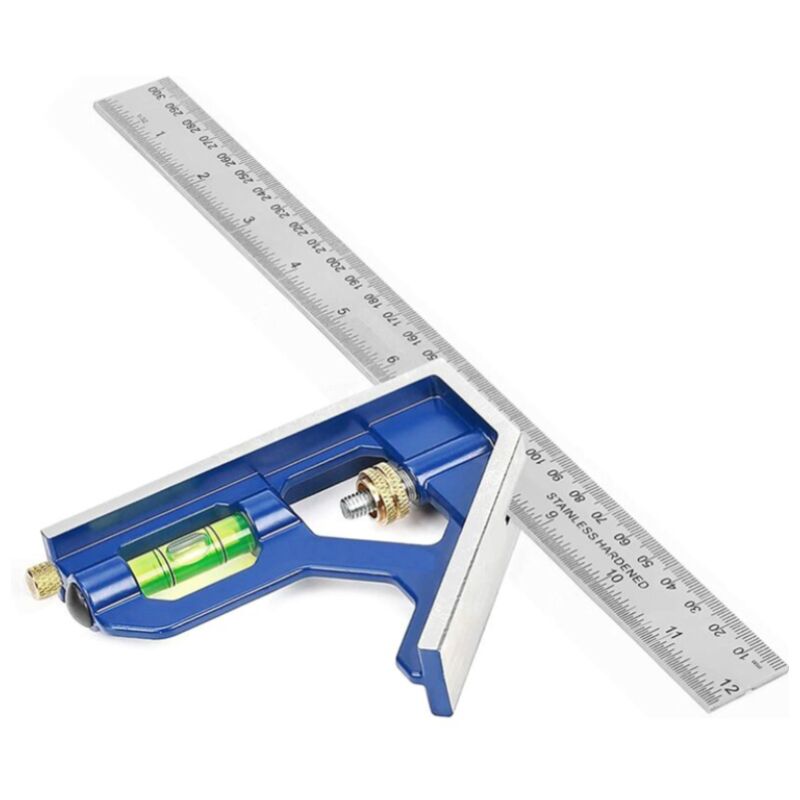 foto del prodotto rapanda righello angolare combinato, squadra combinata da 300 mm in acciaio inossidabile, squadra combinata con livella e pratico tirafilo, ideale