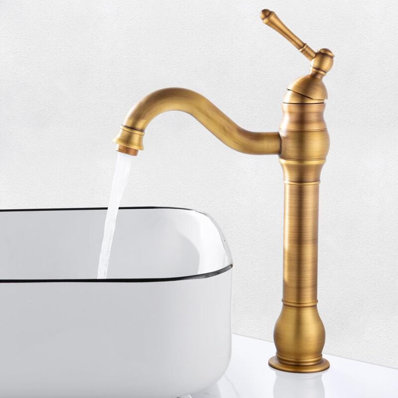 foto del prodotto rapanda robinet salle de bain r tro laiton haut, antique mitigeur lavabo vasque avec bec hauteur 230 mm, pivotant mitigeur vasque salle de bain,