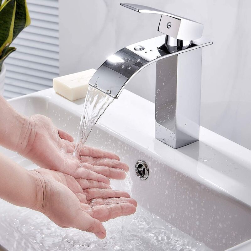 foto del prodotto rapanda rubinetto per lavabo a cascata, rubinetto per bagno con serpentina in ceramica per acqua calda e fredda , rubinetto per lavabo, rubinetto