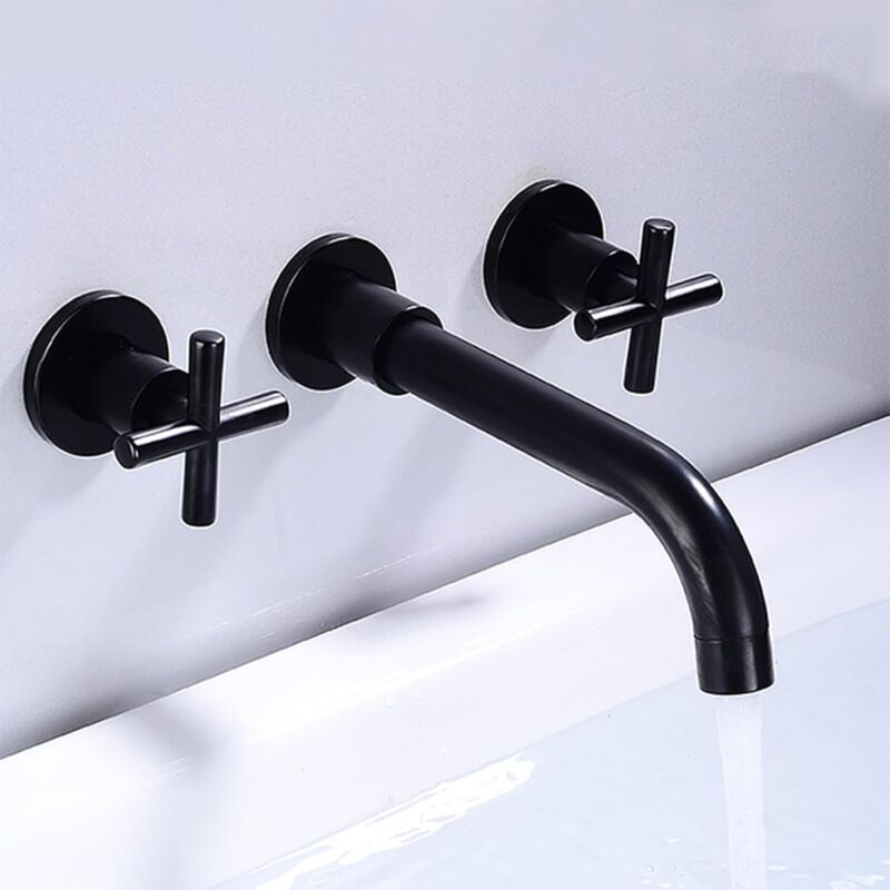 foto del prodotto rapanda rubinetto per lavabo a parete, ottone, rubinetto per lavabo con bocca girevole a 360 , miscelatore per lavabo con doppia maniglia a croce,
