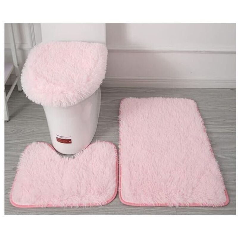 foto del prodotto rapanda set di 3 tappetini per wc in morbida microfibra antiscivolo con supporto in flanella di pvc con borchie tappetino da bagno 