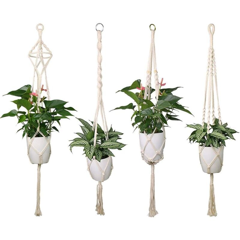 foto del prodotto rapanda set di 4 portavasi in macram per piante sospese appendiabiti per piante sospese decorazione da giardino per interni ed esterni con 41