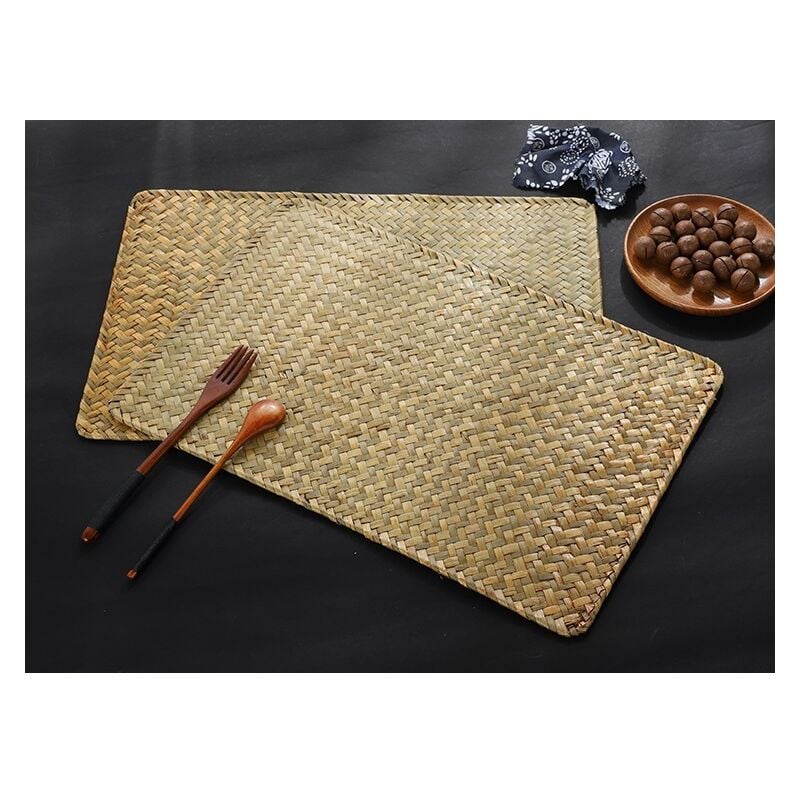 foto del prodotto rapanda set di 4 tovagliette in erba marina naturale, 43 x 30 cm, tovagliette rettangolari in rattan, tovagliette in vimini intrecciato per tavolo