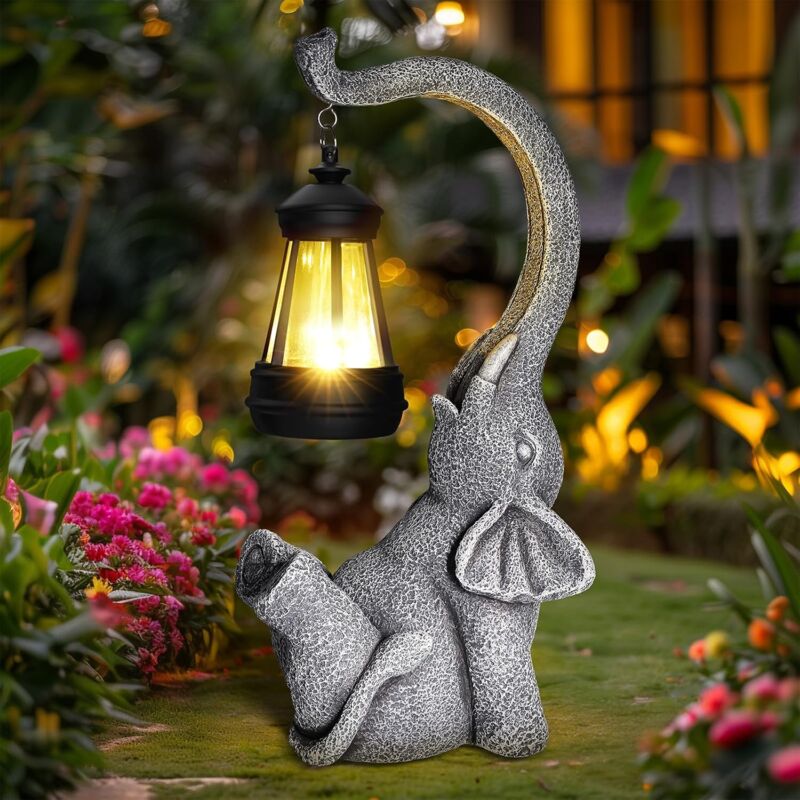 foto del prodotto rapanda statua da giardino, lampada solare, decorazione da esterno, elefante, idea regalo per mamma, donna, uomo, compleanno, casa, balcone,