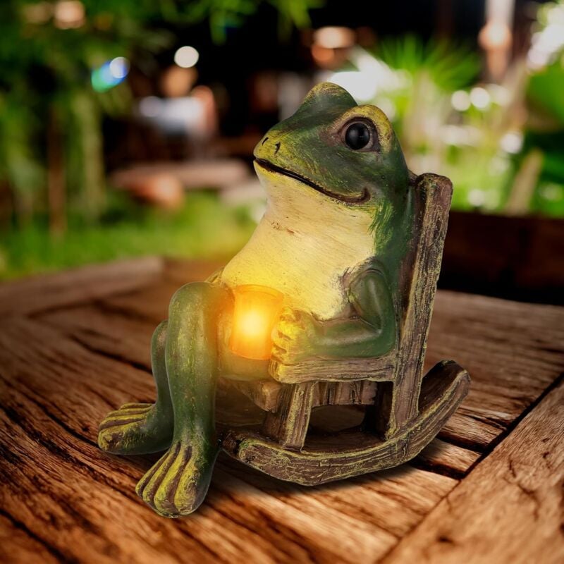 foto del prodotto rapanda statua di rana in resina impermeabile, decorazione da giardino per esterni con luci led ad energia solare, idea regalo per donne e uomini,