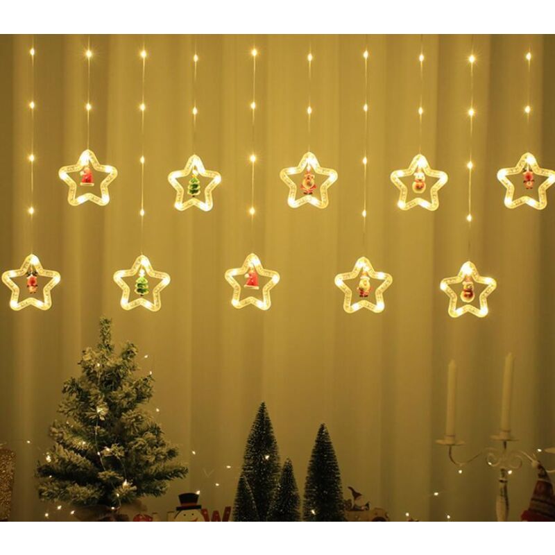 foto del prodotto rapanda stringa di luci natalizie, stringa di luci a stella a cinque punte 3m con 10 adorabili decorazioni natalizie fai da te, luci lampeggianti