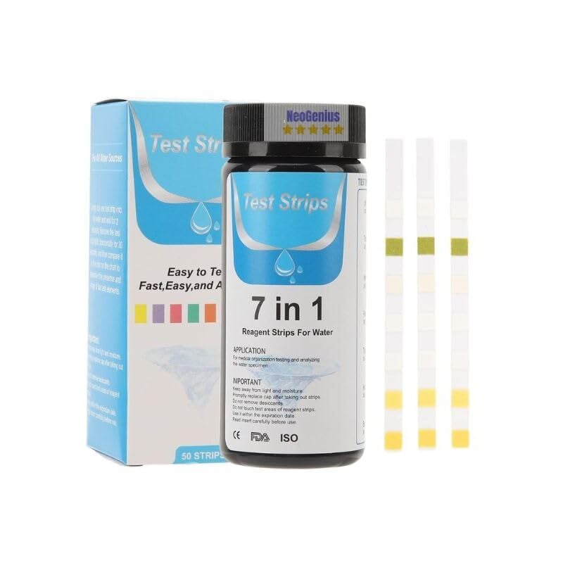 foto del prodotto rapanda strisce reattive per acquari 7 in 1, test ph, nitriti, nitrati, durezza totale, cloro libero, alcalinit , carbonati, acqua salata accurata,