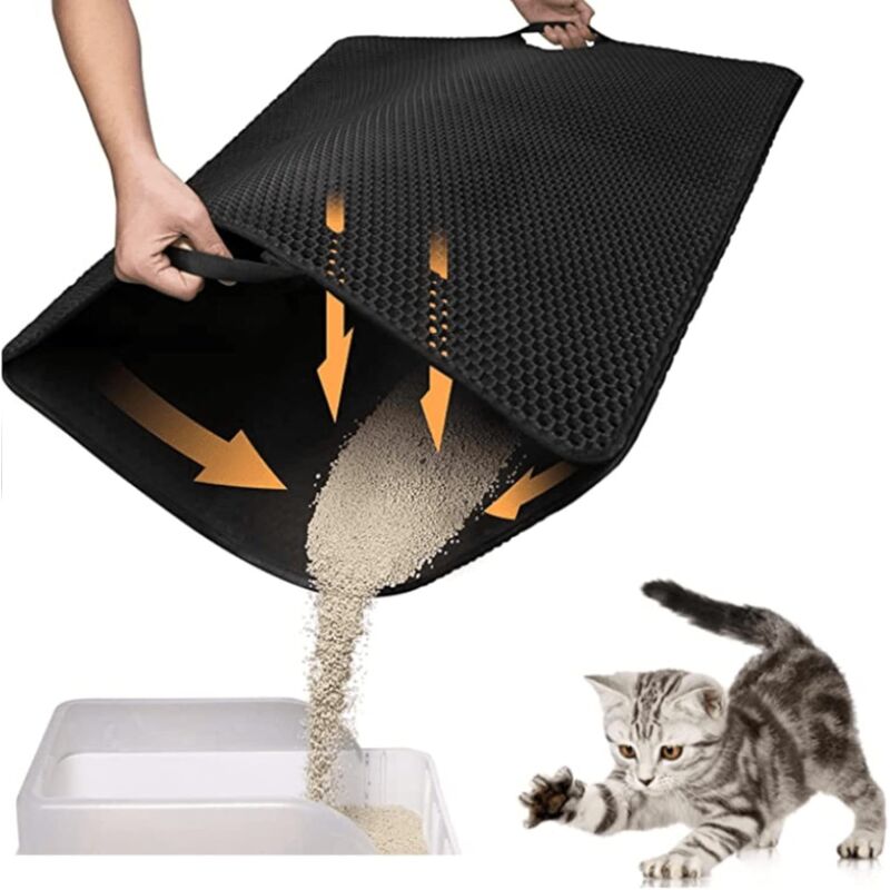 foto del prodotto rapanda tappetino per lettiera per gatti tappetino per lettiera per gatti a doppio strato in eva, tampone di pulizia lavabile per lettiera per