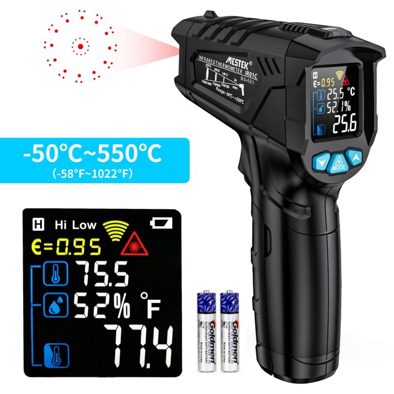 foto del prodotto rapanda termometro laser a infrarossi professionale senza contatto, pistola a infrarossi per la misurazione della temperatura da 50 c a 550 c