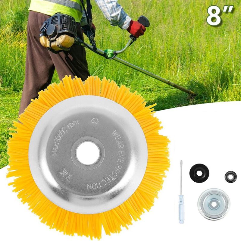 foto del prodotto rapanda testa per diserbo, spazzola rotante in nylon, fascia per decespugliatore tondo con 4 accessori di montaggio, testina per erbacce per
