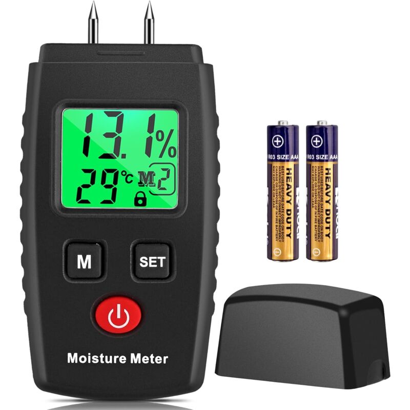 foto del prodotto rapanda tester di umidit , rilevatore di umidit a spillo con 3 modalit , display lcd con retroilluminazione verde, rilevatore di muffe per legno e