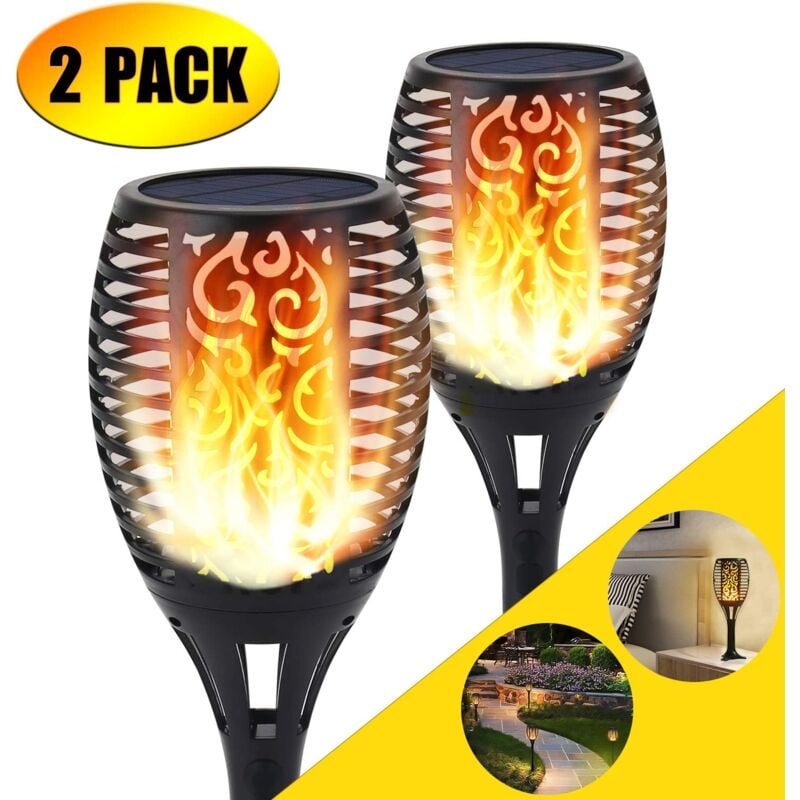 foto del prodotto rapanda vendita lampada solare, torcia solare, lampada con effetto fiamma 96 led decorazione tremolante fiamme luci esterni percorsi da
