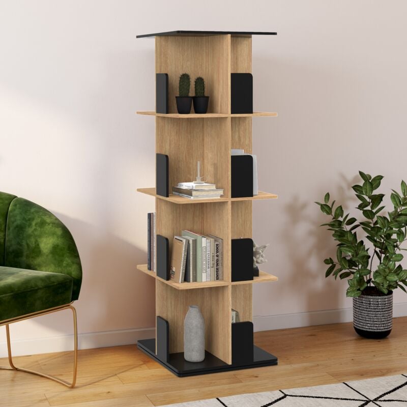 foto del prodotto rapha libreria rotante a 4 livelli in nero ed effetto legno
