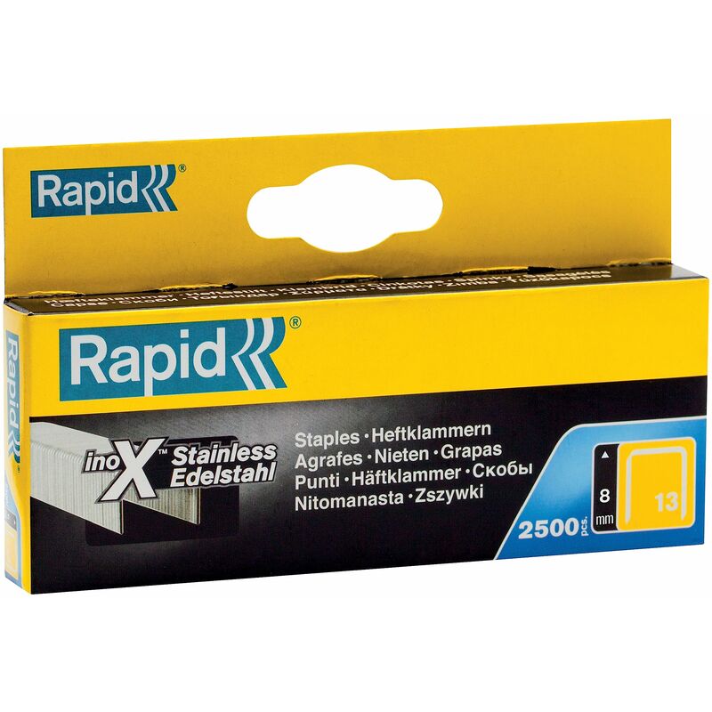 foto del prodotto rapid 11835626 no. 13 graffe a filo fine in acciaio inox 8 mm, 8mm